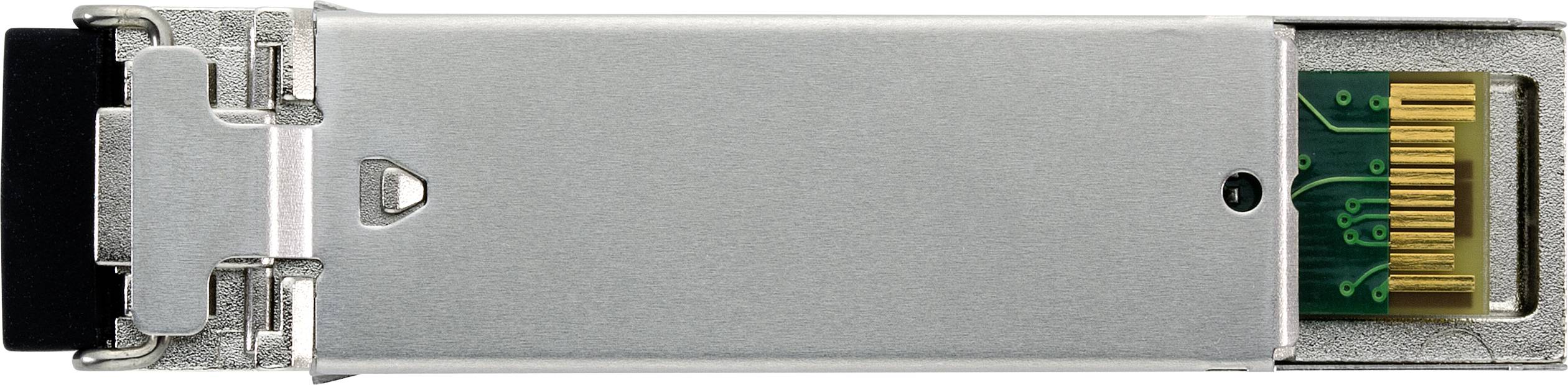 A silver electronic module with visible contacts at one end, used in network devices for data transmission.