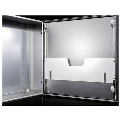 Metal electrical cabinet with an open door, revealing an internal cable management system; robustly and functionally designed.