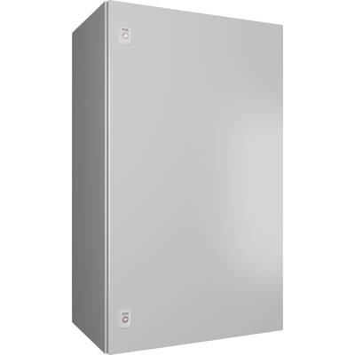 Simple grey metal box with two red buttons, positioned at the top and bottom.