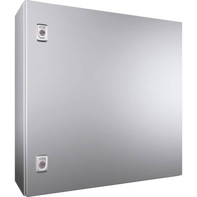 Silver metal filing cabinet with two round locks in the top left corner. Simple, industrial design.