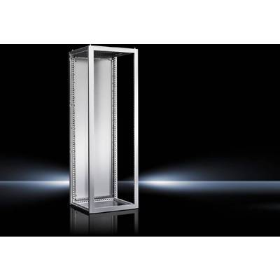 Empty, silver server rack on a black background with a blue light effect. Ideal for IT infrastructures or network implementations.