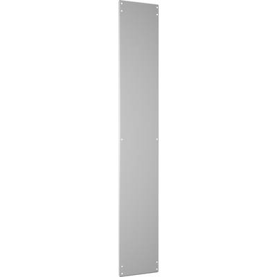 Door panel made of smooth, matte material, rectangular in shape, with pre-drilled holes at the corners for mounting.