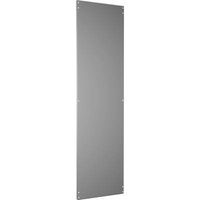 Rectangular, flat metal plate with rounded corners, secured to the wall by several visible screws at the edges.