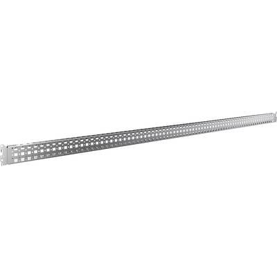 A long, silver metal rail with square openings for cable management in server or technical rooms.