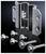 A set of metallic mounting brackets with eight screws on a black background, suitable for mounting applications.