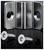 Metal angle bracket with two holes, accompanied by two matching screws. Shown on a glossy black background.