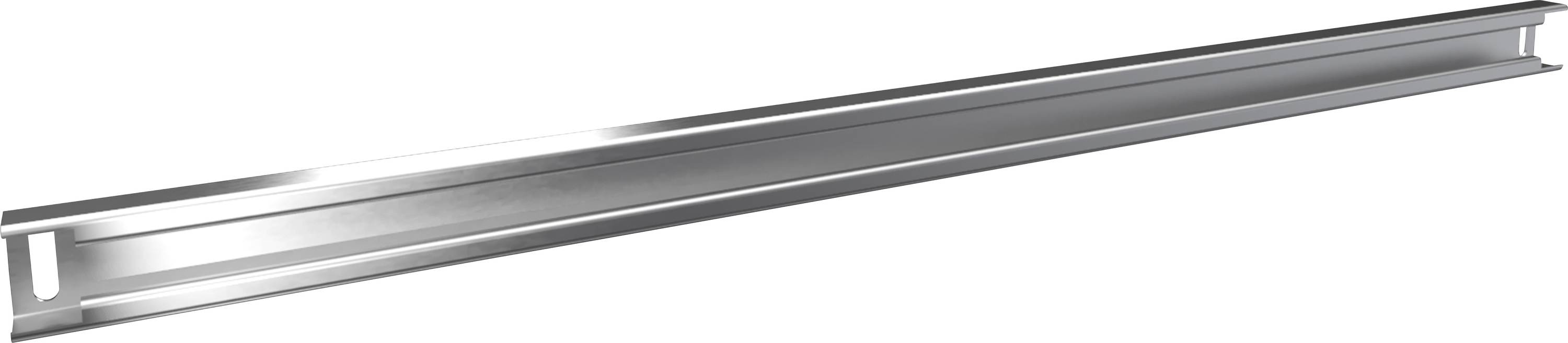 Silver metal rail, long and rectangular. Suitable for construction or mounting purposes.