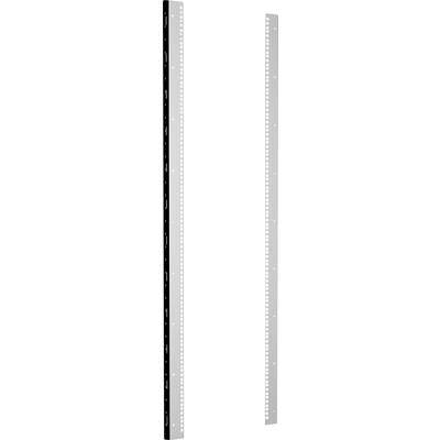 Two vertical metal strips with numbered holes, used as rack mounting rails for servers or network equipment.