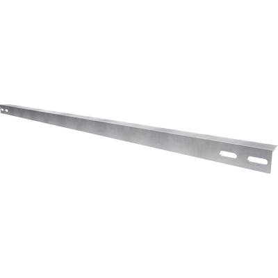 Long, rectangular steel sheet with two rounded slots at the right end.