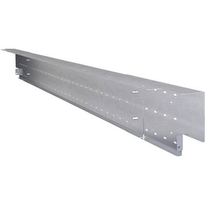 A long, grey steel beam with numerous evenly distributed holes along its surface, suitable for construction purposes.