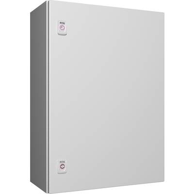 A grey metal cabinet with two small round plates on the front.
