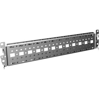 Metal rail with square and round holes, potentially for securing cables or devices in a technical environment.