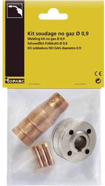 Welding set for soldering without gas, Ø 0.9 mm, contains copper and metal parts, suitable for soldering work. Packaged with yellow label.