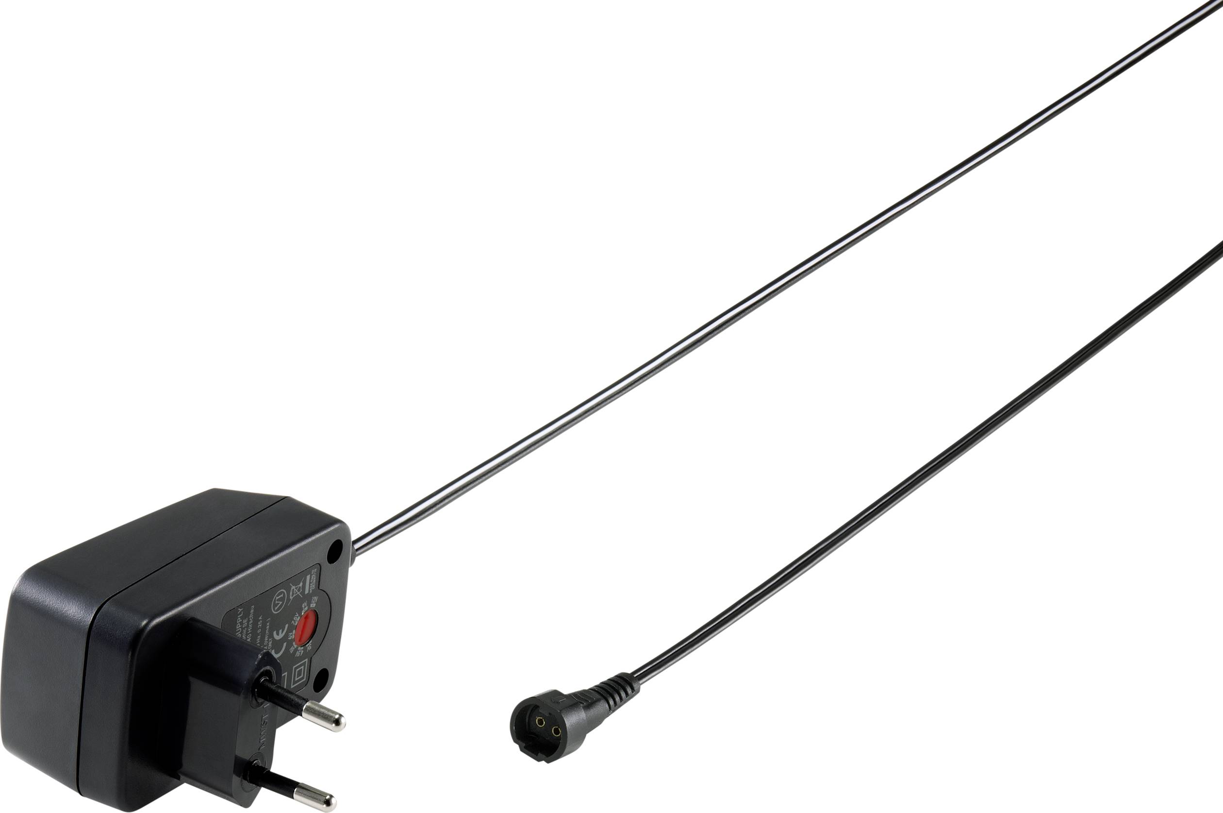 Black network adapter with plug contacts and long cable. Cable terminates in a special connector. Suitable for electronic devices.