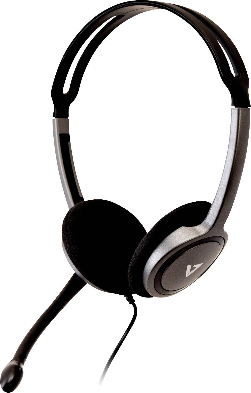 V7 Videoseven Boom MIC On-ear headset Corded (1075100) Stereo Silver Microphone noise cancelling, Noise cancelling Volum-9