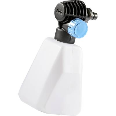 A white container with a black spray nozzle and a blue twist cap, likely a spray device or a pressure sprayer.