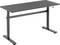Height-adjustable desk with a black surface and metal legs, suitable for office or home workspaces.