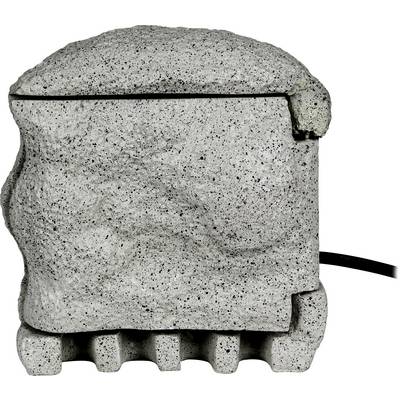 Grey granite-effect stone box with electric cable, square and textured, front partially damaged.