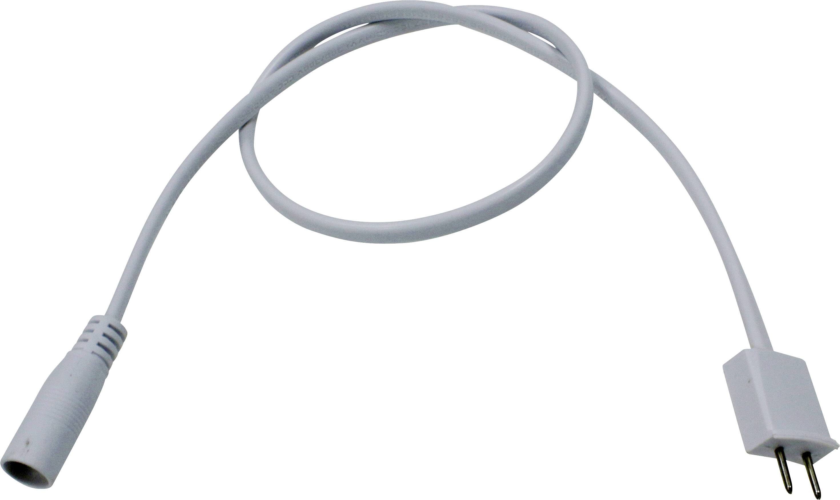 White electrical cable with male and female plugs, suitable for electronic device connections.