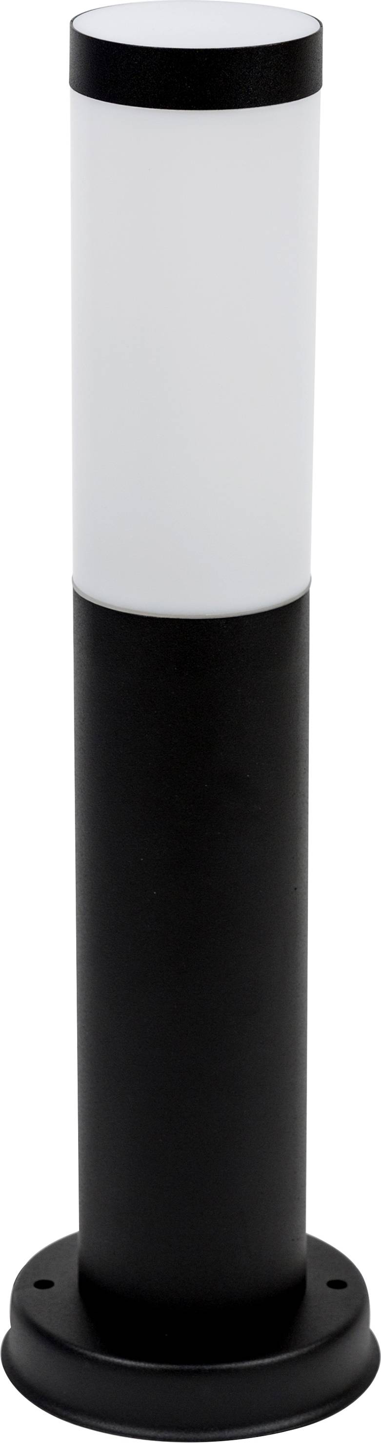A black and white cylindrical garden post with a light fitting. Ideal for illuminating outdoor areas.