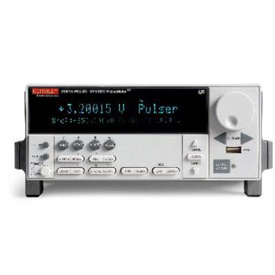 A digital measuring instrument with a display showing '+3.20015 V Pulser'. It has several buttons and a rotary control knob.