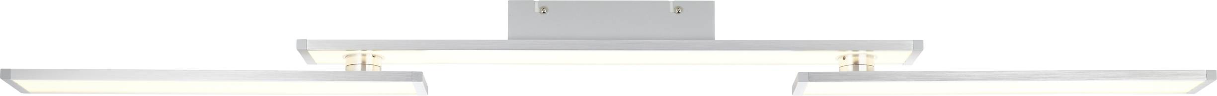 A modern, rectangular ceiling light with three light sources in a silver design, ideal for uniform room illumination.