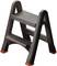 Grey-orange two-step plastic step ladder with non-slip treads. Suitable for indoor use.