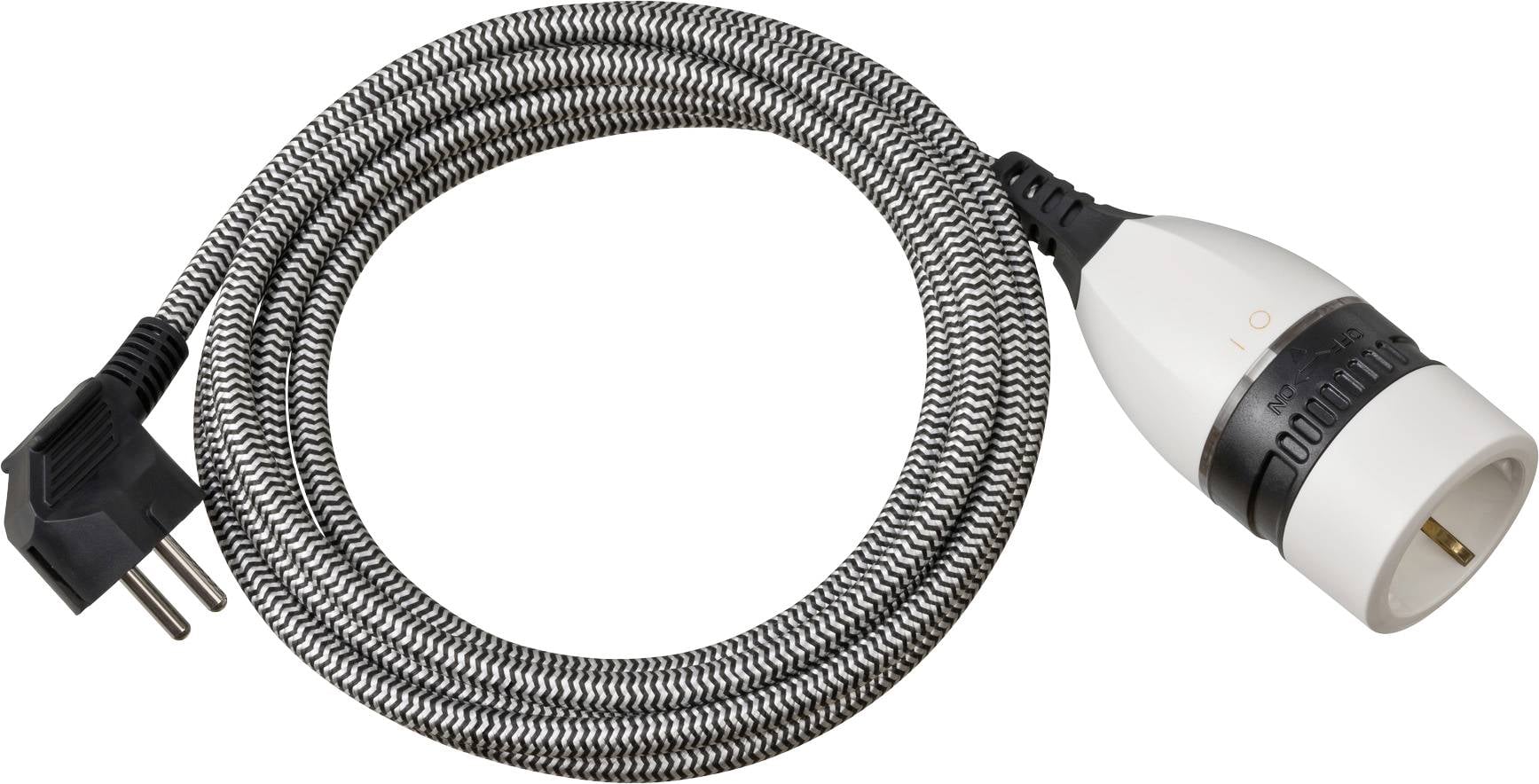 Image of Brennenstuhl 1161830 Current Cable extension Black, White 3.00 m H05VV-F 3G 1,5 mm² Fabric sleeve, incl. On/Off switch