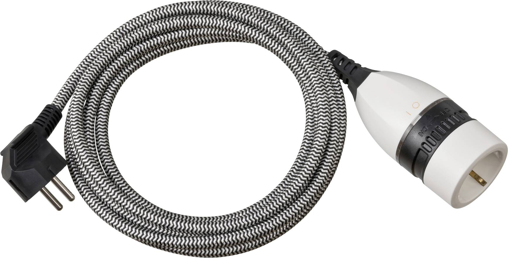 Braided electrical power cord with a two-prong plug on one end and a lamp socket adapter on the other.