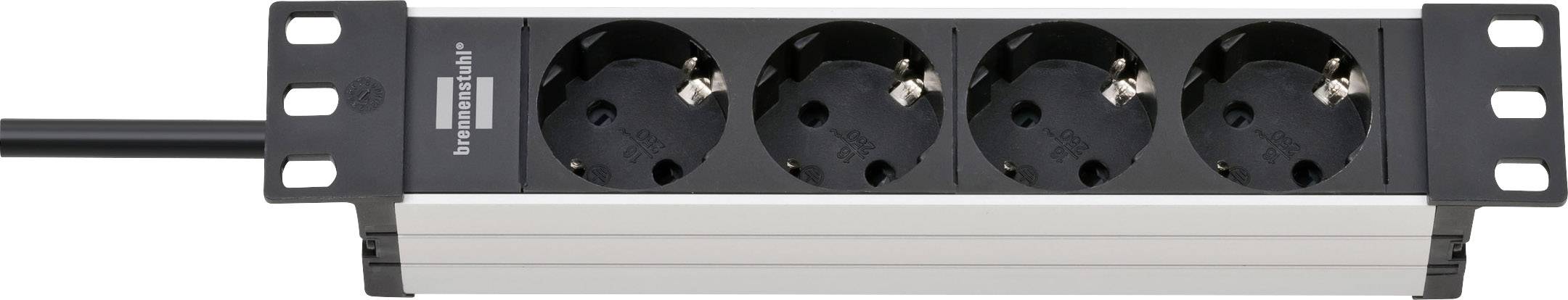 A four-socket extension block in black and silver colouring, suitable for mounting on a wall or piece of furniture.