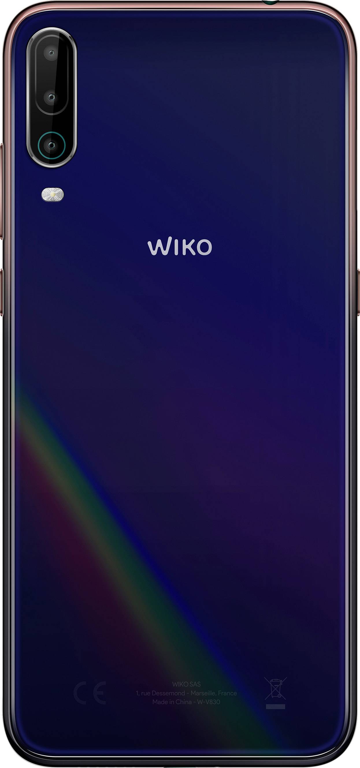 A smartphone with a dark, glossy back. A dual camera and flash are located in the top left corner. The 'WIKO' logo is positioned in the centre.