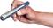 A hand is holding a pen-shaped device with an illuminated display.