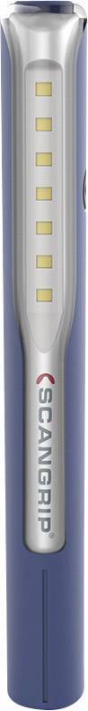 A blue LED work light with silver accents and the 'SCANGRIP' logo.