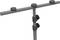 A grey microphone stand with a crossbar featuring four round mounting brackets that provide secure attachment.