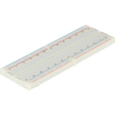 Shown is a breadboard with continuous horizontal and vertical contact rows. Ideal for electronic circuits.