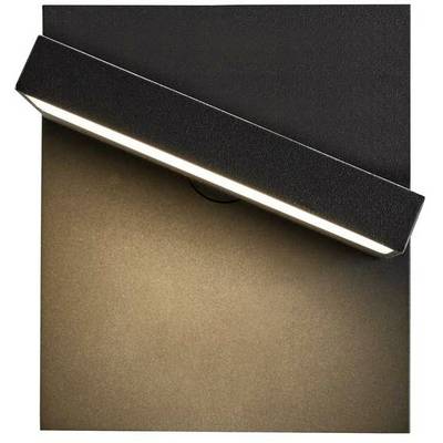 A rectangular, black wall light with an LED light beam directed downwards onto the wall. Minimalist design.