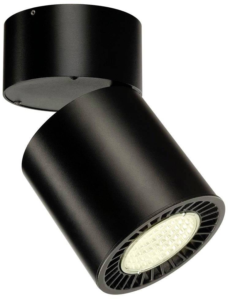 Black, cylindrical ceiling light with adjustable lamp for targeted illumination.