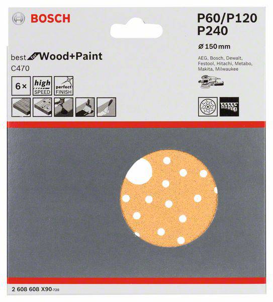 Bosch Accessories 2608608X90 2608608X90 Router sandpaper Grit size 60, 120, 240 (Ø) 150 mm 6 pc(s)-1