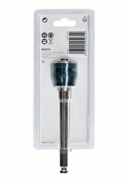 Packaged Bosch tool, a magnetic bit holder. Tool is packed in hard plastic; barcodes and symbols on the packaging.