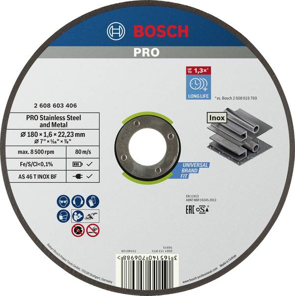 Bosch Accessories 2608603406 2608603406 Cutting disc (straight) 180 mm 1 pc(s) Steel