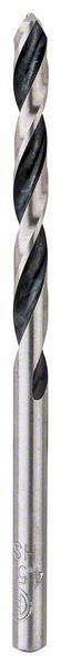 Metal drill bit with a spiral cutting edge, silver-coloured with black detail, suitable for precise drilling in hard materials.