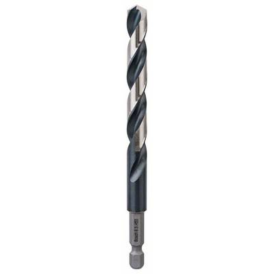 Metal drill bit with a spiral cutting edge and hexagonal shank, used for precision drilling in metal surfaces.