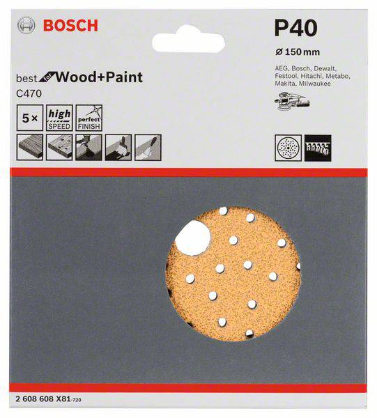 Bosch Accessories 2608608X81 2608608X81 Router sandpaper Grit size 40 (Ø) 150 mm 5 pc(s)-1