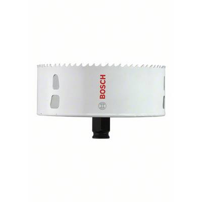 A white Bosch hole saw with sharp teeth, suitable for precise drilling work in wood or metal.