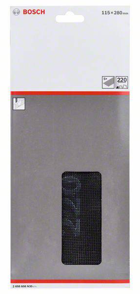 Bosch Sandpaper, Grit 220, Size 115 x 280 mm, Pack of 5, Suitable for Manual or Machine Sanding.