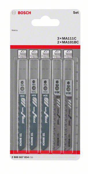 Bosch Accessories 2608667854 Wood jigsaw blade set, 5-piece, Makita shank 5 pc(s)