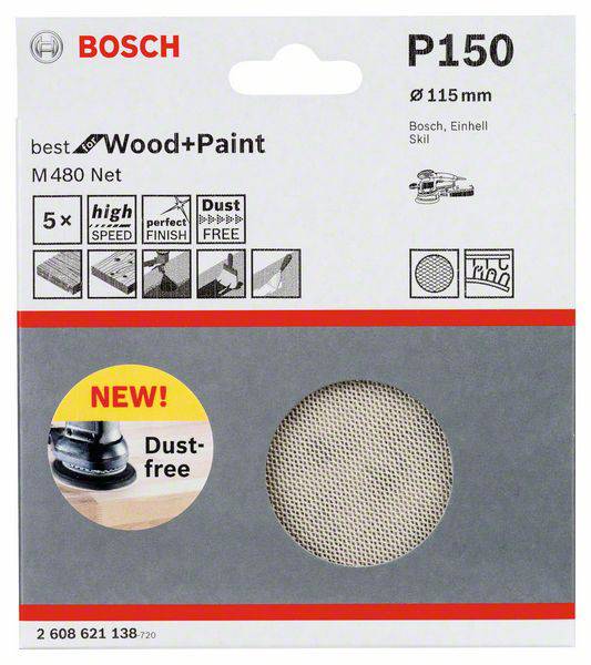 Bosch Accessories 2608621138 2608621138 Router sandpaper Grit size 150 (Ø) 115 mm 5 pc(s)-1
