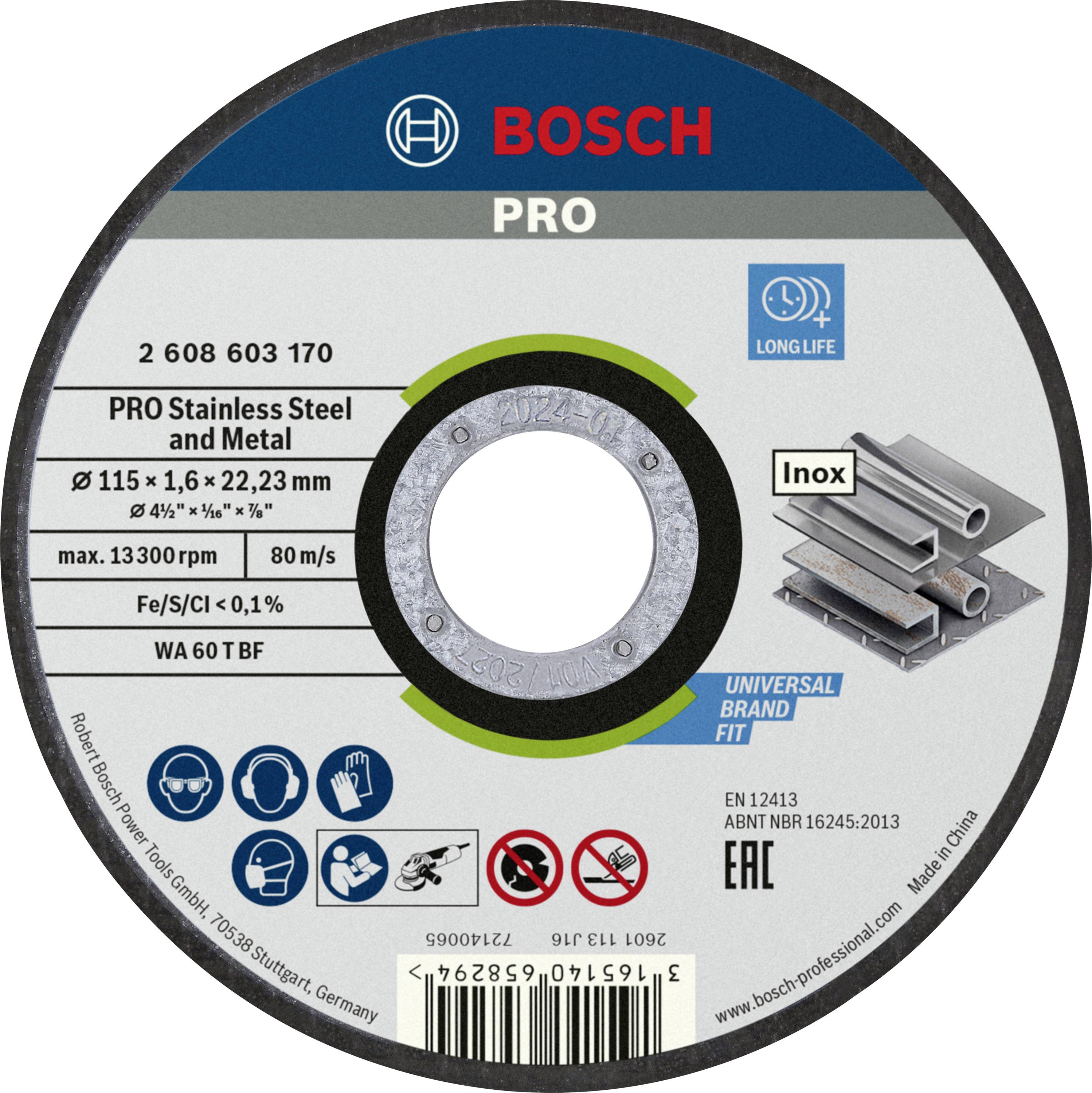 Bosch Accessories 2608603170 2608603170 Cutting disc (straight) 115 mm 1 pc(s) Steel