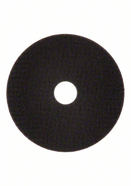 Black cutting disc with a central opening on a white background, typically used for cutting metal or stone.