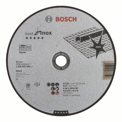 Bosch grinding disc for metalworking, 'Best for Inox'. Maximum rotational speed: 80 m/s, 6,500 rpm. Manufactured in Germany.